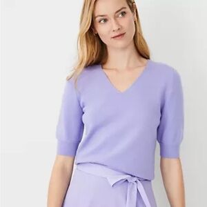 Women's Purple V-Neck Sweater Ann Taylor never worn very neck puff sleeve